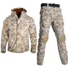 メンズジャケットミリタリー制服男性フリースジャケット戦術的スーツカモ米軍服戦闘ジャケット+ズボン狩猟服パンツ+パッド