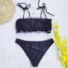Colysmo Siyah Bikini Push Up Yastıklı Mayo Kadınlar Kravat Sapanlar Kalp Baskı Mayo Yüksekliği Kesim Tong Bikini Setleri 210527