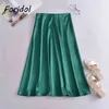 A-Line Satin Green Spódnice Dna Kobiety Lato Wysoka Talia Eleganckie Długie Maxi Vintage Silk Faldas Mujer 210427