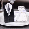 100 pz / lotto Sposa e Sposo Contenitore di caramelle per matrimoni Scatole regalo Bomboniere per matrimoni Forniture per feste evento con nastro 210517