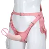 Nxy Sex Products Dildos Pink Pu Leather Bdsm Bondage Belt on Dildo Adjustable Strap Panties Less Harnas Lesbian Toy for Women 1227