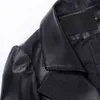 Nearazzurri Fit и Flare Faux Кожаный Пальто Человечество Осложненные Спуск С Длинным Рукавом Скить Скить Черный Элегантный Blazer Slim Fit 21110