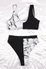 Conjunto de Bikinis con estampado de mármol de cintura alta 2021 para Mujer, traje de baño Sexy de retazos, traje de baño para Mujer, traje de baño deportivo para Mujer, Biquini nuevo X0522