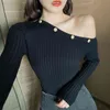 Um ombro womens camiseta moda manga comprida tops coreano hipster casual malha elástica blusas femininas t04108b 210421