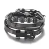 Bijoux Hommes Bracelets Or Noir Hip Hop Fait À La Main Bracelet De Perles Ensemble Cuivre Pave CZ Zircon Cristal Couronne Chiffre Romain Bracelets c265N