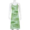 Robe en tricot imprimé femmes vert Y2K été sexy robe moulante sans manches spaghetti sangle plage fête midi robes tenue décontractée 210521