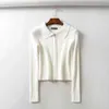 Sexy zipper cropped cardigan women long sleeve Black Streetwear Button Ribbed knitted sweater winter clothes 210521