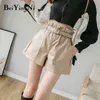 Taille haute Shorts Femmes Vintage Lâche PU Cuir Femme Poches Ceinture Streetwear Mode Coréen Chic Pantalon court 210506