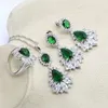 Серебряный цвет ювелирных изделий для женщин белый циркон зеленый кристалл браслет серьги ожерелье подвесное кольцо H1022