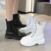 Boots Women دراجة نارية صلبة اللون القصير الحذاء السميك أسفل شكل مستدير الكعب أحذية جلدية الزيادة الداخلية غير الرسمية