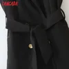 Tangada Kadın Siyah Uzun Yelek Ceket ile Slash Ofis Bayanlar Yelek Kolsuz Blazer Kruvaze Zarif Top 3Z38 210819