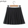 Vintage Solid Pleated Mini Skirt Kvinnor Back Zipper Hög midja Casual Sommar Fashion Jupe Femme 210430