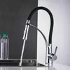 Kitchen Faucets with Rubber Design Chrome Mixer Faucet for LED Kitchen Single Handle Pull Down Deck Mounted Crane for Sinks 7661 210724