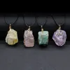 Gold Wire Wrap Raw Healing Reiki Stone Pendant Women Jade crystal semi-precious gem Necklace energy Jewelry