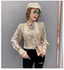 Herfst Fashion design vrouwen turn down kraag strass gepatched snake skin print lantaarn lange mouw chiffon blouse shirt plus size SMLXL