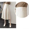 Autumn Winter Women's Skirts Pu Leather Half-length Skirthigh-waist Mid-length A-line Skirt Elegant Splicing Women Clothing 211119