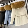 大きな天然アライグマの毛皮のフード付き冬下コート女性90％ホワイトアヒルジャケット厚い暖かいパーカー女性の上着210913