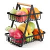 2-Tier Metal Fruit Basket Portable Kitchen Storage Countertop Shelf Rack for Fruits Vegetables Household Toiletries 220209