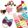 10 pcs arco artesanal loverly bowknot laços para cachorrinho cães acessórios com borracha bandas fofo animal de estimação headwear grooming