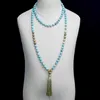 OAIITE Matte Turquoises Stone Necklaces Women Female 108 Payer Long Mala Beads Tassel Necklace Jewelry