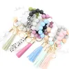 2021 Mode Silikon Bead Armband Party Favor Beech Tassel Keychain Pendant Läder Armband Dam Smycken Nyckelringar Fri leverans