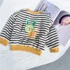 Garotas de inverno moda desenhos animados coelho listrado camisola de pelúcia estilo coreano engrossar solto quente hoodies toddler crianças 210615