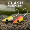 Blux Flash Sand ål 14g / 27g Mjukt Fiske Lure Tail Jig Head Hook Minnow Artificiell Bait Saltwater Sea Bass Swimbait Tackle Gear 211224