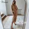 Dicloud Lange Vrouwen Gebreide Wrap Jurk Lente Oversize Elegante Dag Midi Jurk Sexy V-hals Knitwear Robe Dameskleding 210806