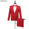 Wino Red Mens Garnitury z Pant Two Button Wedding Garnitur dla mężczyzn Slim Fit Mens Dress Spodnie Solid Men Suit Sets Groom Tuxedo Suit 210524