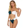 Women's Swimwear Sexy Solid Double Block Color Ruffle Swimsuit Women Without Straps Backless Braided Rope Two Piece Low Waist Bikini