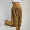 2020 Harajuku Y2K E-Girl Long High High Waist Patchwork Proste Spodnie Brązowe Sztodowe Kobiety Vintage 90. Estetyczne Spodnie Streetwear Q0801