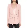 High Street Est Fashion Designer Blazer Women's Shawl Collar Double Breasted Metal Knappar Beltjacka 210521