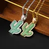 Topgrillz Iced Out Cactus Pendant Halsband Nyaste AAA Green Cubic Zircon Mäns Charms Halsband Mode Växt Hip Hop Smycken X0509