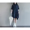 Mori Girl Femmes Summer Shirt Robes Robes De Double Collier Half manches Impression Bleu Coton Linge Casual Vintage Robe Vintage Feminino 210520