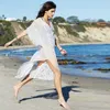 [DEAT] Summer Fashion V-neck Ankle-length Lace Half Sleeve Printing Loose Bohemian Sandy Beach Chiffon Dress 13C658 210527