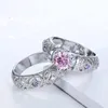 Bröllopsringar silverfärg set smycken grossist lila röd rosa cz finger blandare gåva prinsessan ihålig engagemang för kvinnor