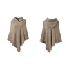 Women Winter Knitted Hooded Poncho Cape Solid Color Crochet Fringed Tassel Shawl Wrap Oversized Pullover Cloak Sweater