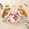 Enfants vêtements filles robe florale enfants fleur imprimer princesse robes avec arc bandeau mode printemps automne bébé vêtements