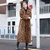 Zadorin High Street Leopard Print Dong Faux Fur Part Нечеткая куртка для женщин Зимний Искусственный Кролик Мех Плюшевые пальто и Куртки 211206