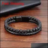 Mannen Beacelets Natuurlijke Vulkaansteen Leer Magnetische sluiting Koeienhuid Gevlochten Trendy Armband Armband Pulsera Ho qylVFo luckyhat