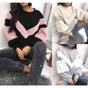 Warmes Damen-Plüsch-Sweatshirt mit Nähten, lange Ärmel, Patchwork-Pullover, Tops, Sweatshirt, Pullover 210518