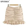 KPYTOMOA Kvinnor Chic Fashion Appliques Ruffled Pleated Mini Skirt Vintage High Waist Back Zipper Kvinna Kjolar Mujer 210619