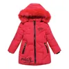 Winter girls' leather coats fashion thickening and real warmth down cotton mid-length parka children's clothes 211204