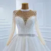 2021 Vestidos de casamento de pérolas luxuosas vestidos de noiva com tule mangas compridas alto pescoço beading espartilho volta vestido formal plus size princesa