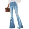 QNPQYX Nowe Kobiety Ripped Hole Flare Jeans Spodnie Szczupłe Sexy Vintage Bootcut Szeroki Noga Spalone Dżinsy Office Lady Bell Dna Dżinsowe Spodnie Ljja2977