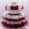 Vårbarn flickor klänningar Lolita stil spets tårta klänning för fest bröllop piano utföra kläder e1972 210610