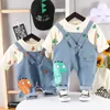 Höst barn kläder baby pojkar tjejer skriva ut t-shirt dinosaur överaller bib byxor 2st / set barn barn mode toddler kostymer x0902