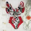 Sexy High Waist Bikinis Print Swimwear Women Swimsuit Shoulder Ruffle Bathing Suits Beach Wear Push Up Biquini Female 210611