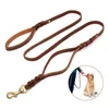 Dog Collars & Leashes Focuspet Leather Leash Double Handle 5.7 Ft Walking Training Leads Rope For Small Medium Large Dogs Brown