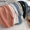 Neploe Chic Woman Tshirts Bias Tape Zipper Knitted Shirts O-neck Solid Color Short Sleeve Tees Summer Fashion Slim Tops Mujer 210422